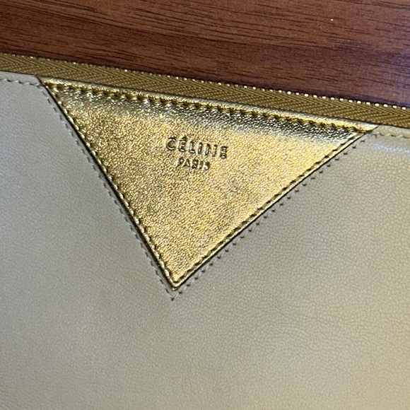 Authentic Céline Cabas Leather Clutch Bag Metallic Zippered Pouch - Picture 3 of 15